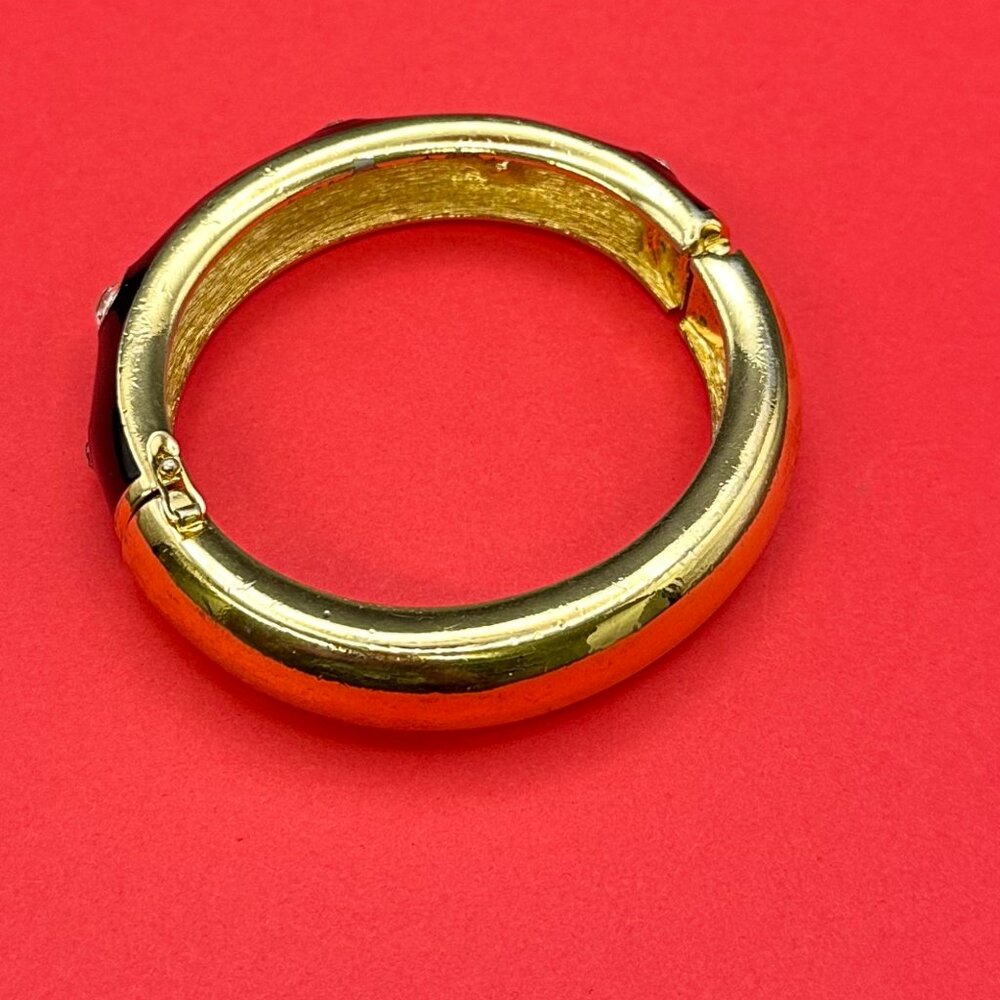 RARE VTG Christian Dior Black Enamel Rhinestone Hinged Bracelet - Picture 9 of 14